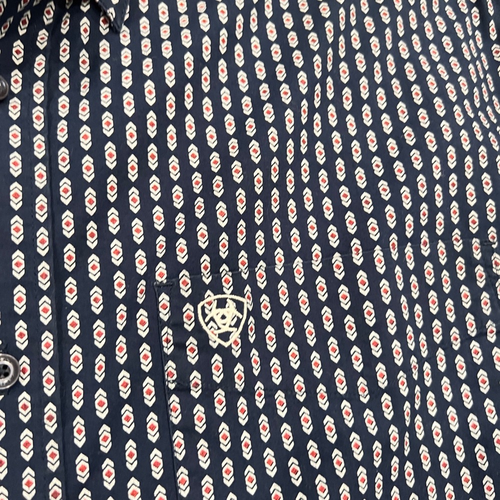 Ariat Mens XL Fitted Stretch Long Sleeve Shirt Mens Sargas Print Navy Blue - Picture 3 of 8
